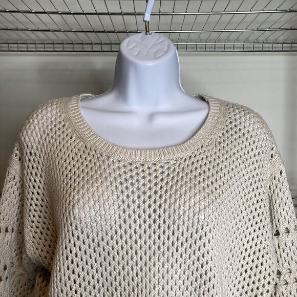 Wilfred Women's Beige Open Knit 3/4 Sleeve Sweater Size S Silk Cashmere Blend - Picture 7 of 10
